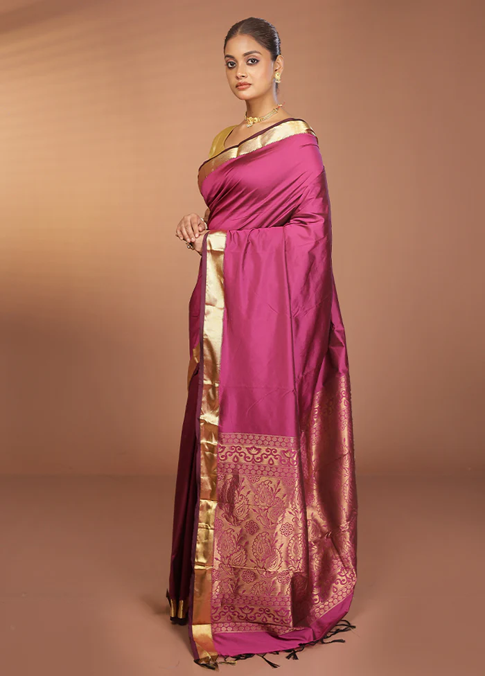 Purple Kanjivaram Silk Saree With Blouse Piece - Image 4
