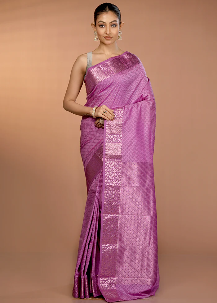 Purple Kanjivaram Silk Saree With Blouse Piece - Image 2