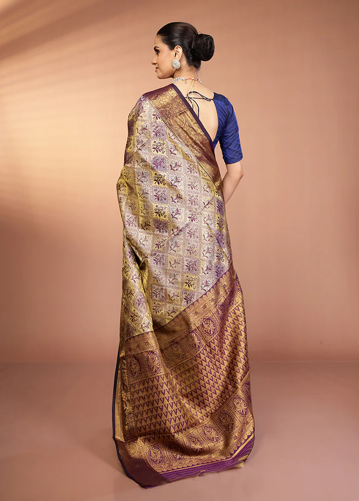 Purple Kanjivaram Silk Saree With Blouse Piece - Image 3