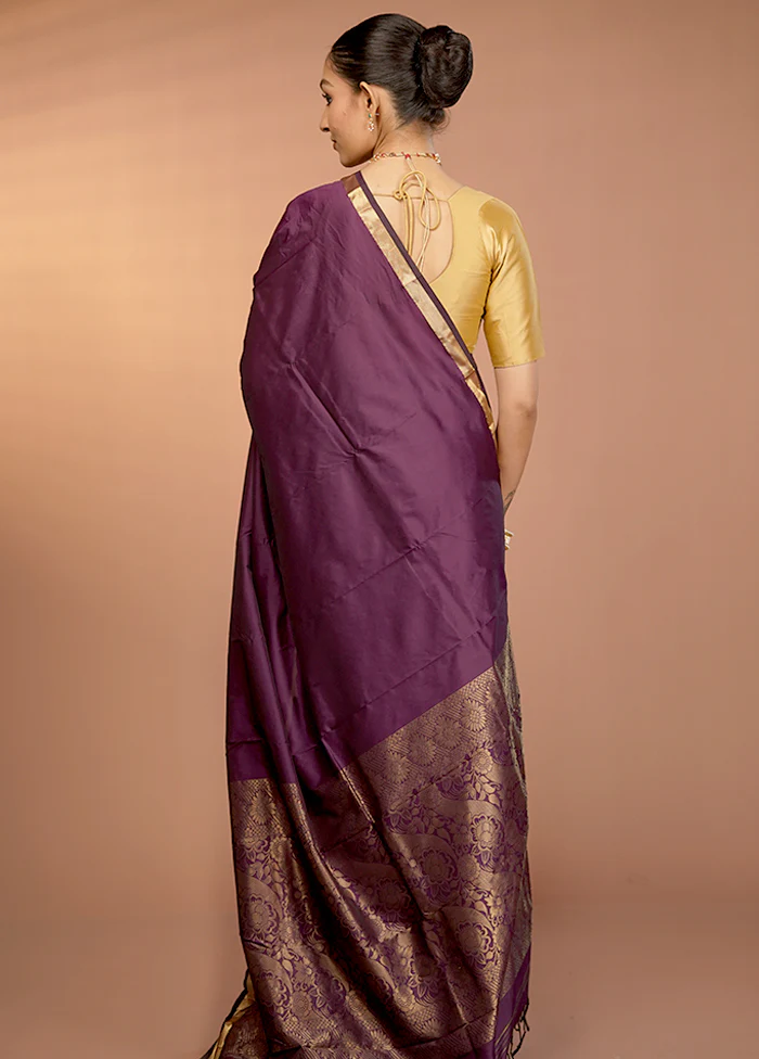 Purple Kanjivaram Silk Saree With Blouse Piece - Image 3