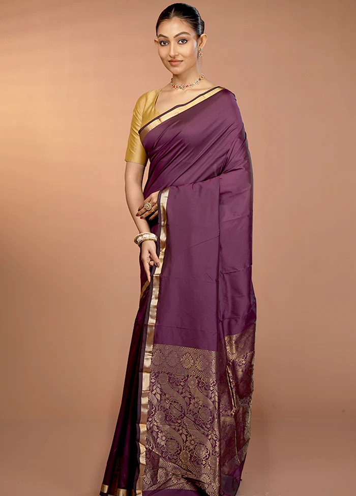 Purple Kanjivaram Silk Saree With Blouse Piece - Image 4