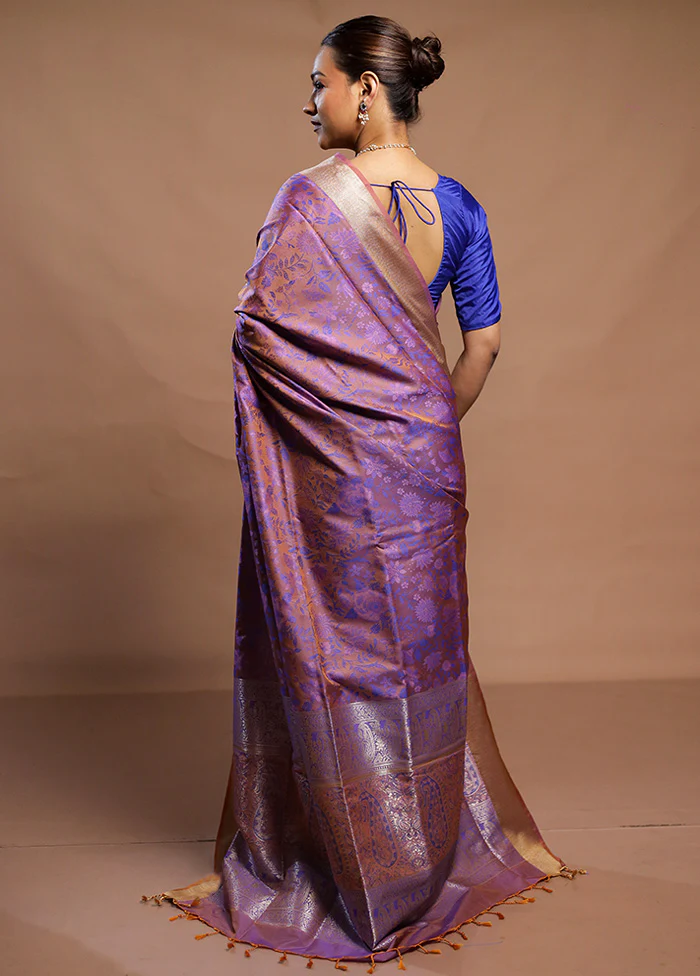Purple Kanjivaram Silk Saree With Blouse Piece - Image 3