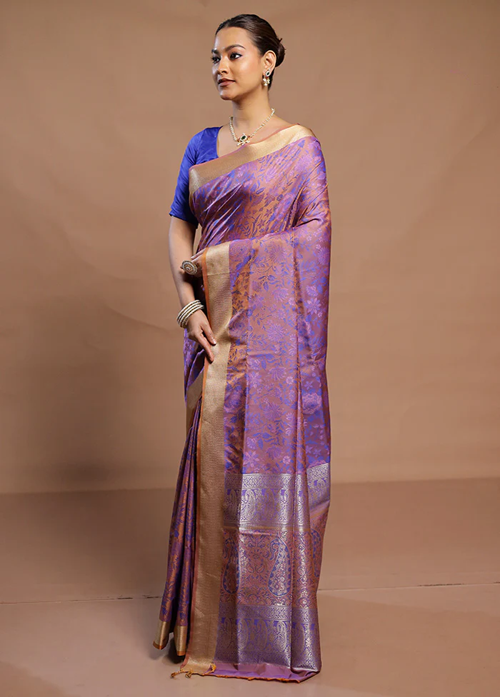 Purple Kanjivaram Silk Saree With Blouse Piece - Image 4