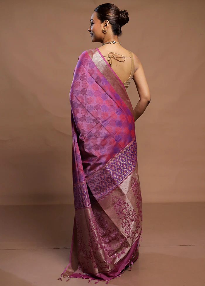 Purple Kanjivaram Silk Saree With Blouse Piece - Image 3