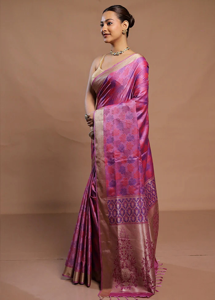 Purple Kanjivaram Silk Saree With Blouse Piece - Image 4