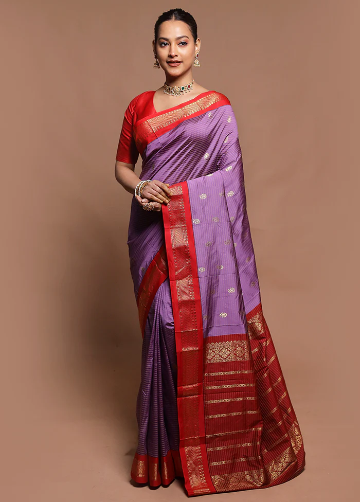 Purple Kanjivaram Silk Saree With Blouse Piece