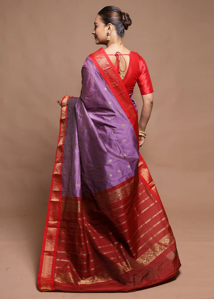 Purple Kanjivaram Silk Saree With Blouse Piece - Image 3
