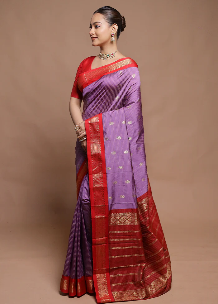 Purple Kanjivaram Silk Saree With Blouse Piece - Image 4