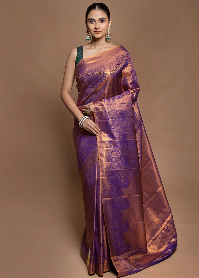 Purple Kanjivaram Silk Saree With Blouse Piece