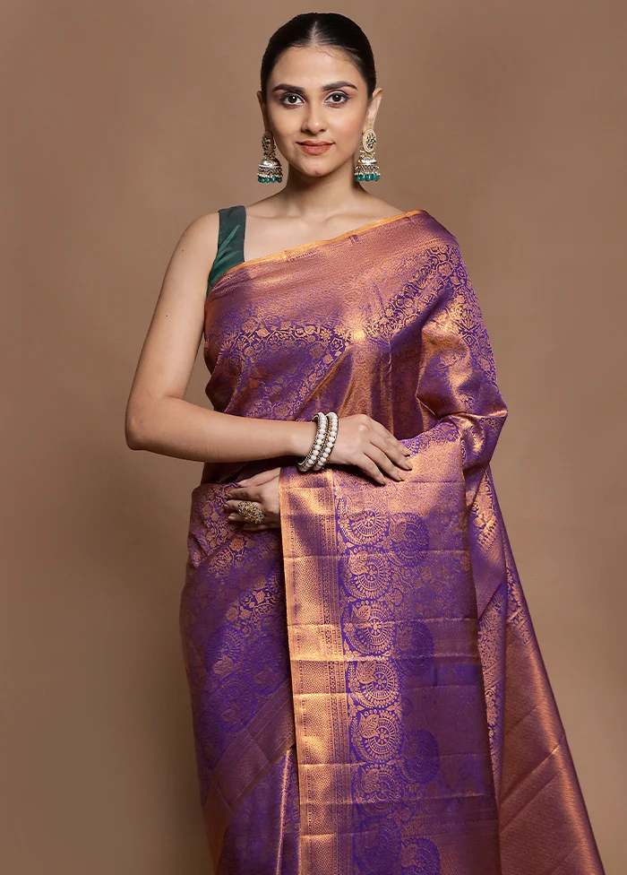 Purple Kanjivaram Silk Saree With Blouse Piece - Image 2