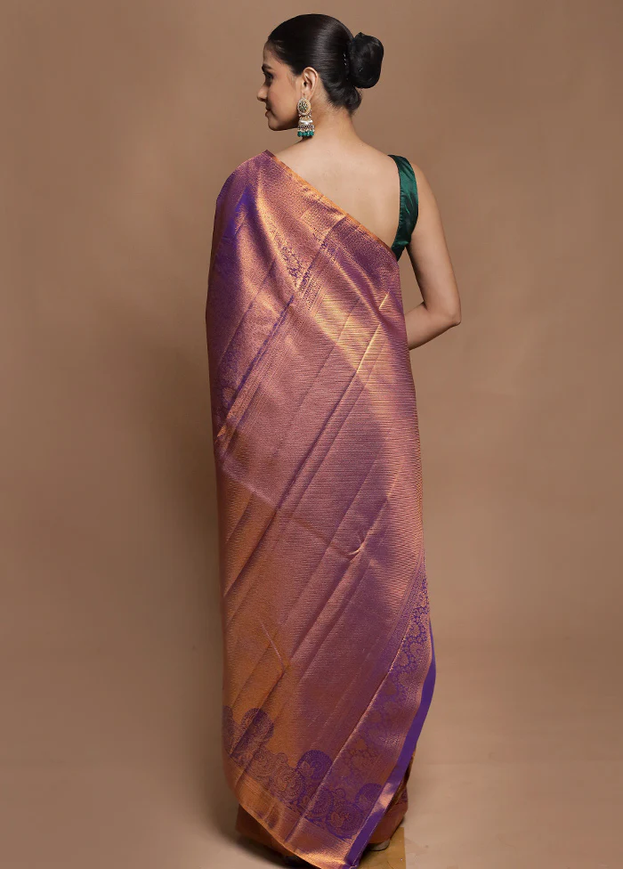 Purple Kanjivaram Silk Saree With Blouse Piece - Image 3