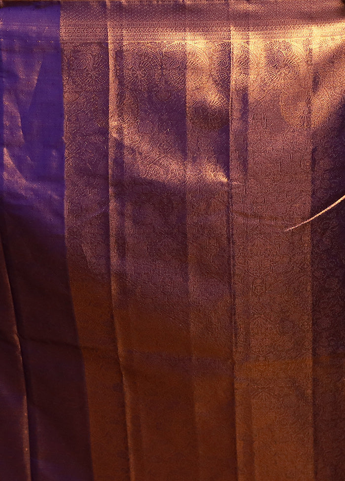Purple Kanjivaram Silk Saree With Blouse Piece - Image 5