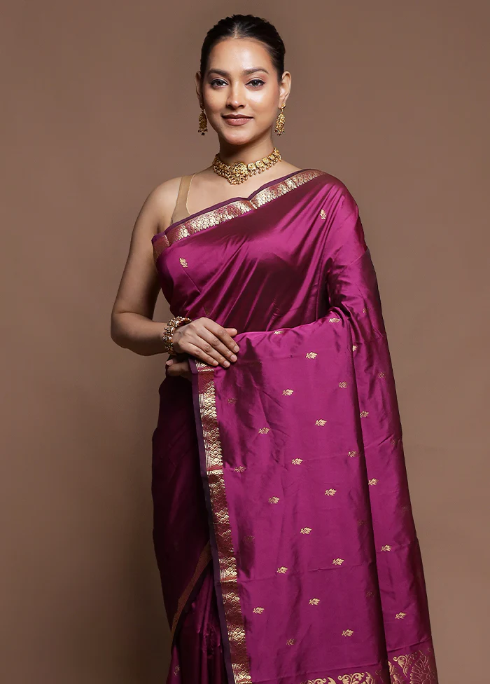 Purple Kanjivaram Silk Saree With Blouse Piece - Image 2