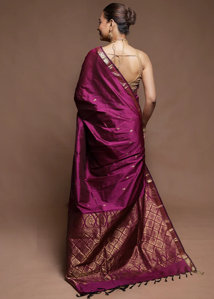 Purple Kanjivaram Silk Saree With Blouse Piece - Image 3