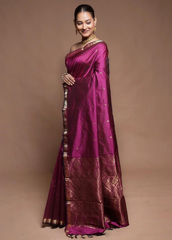 Purple Kanjivaram Silk Saree With Blouse Piece - Image 4