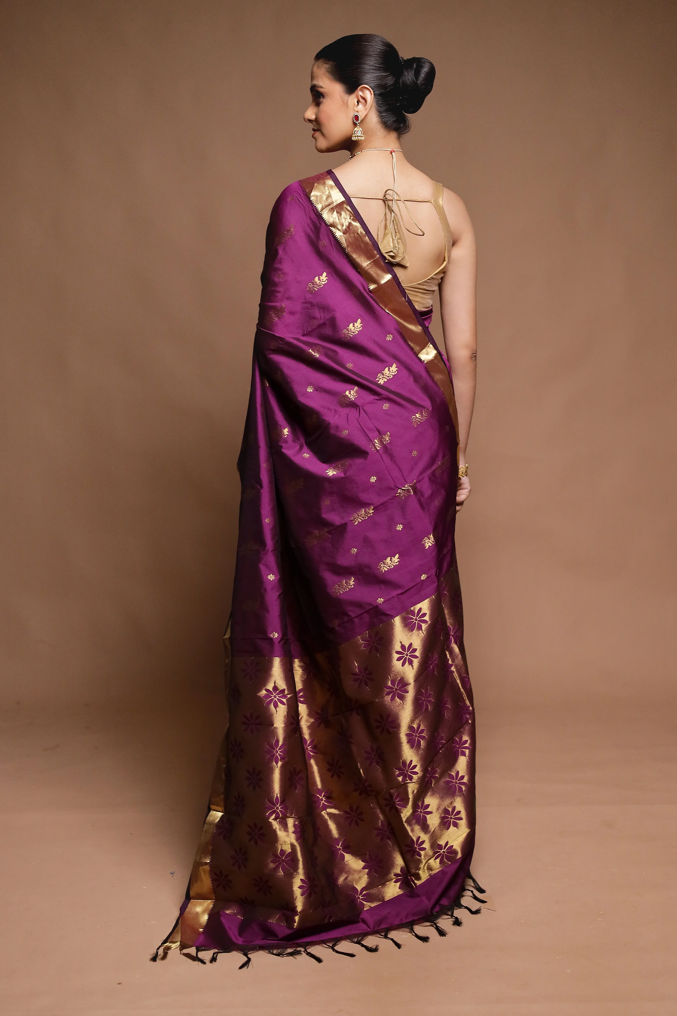 Purple Kanjivaram Silk Saree With Blouse Piece - Image 3