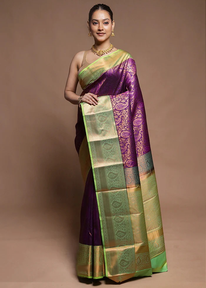 Purple Kanjivaram Silk Saree With Blouse Piece