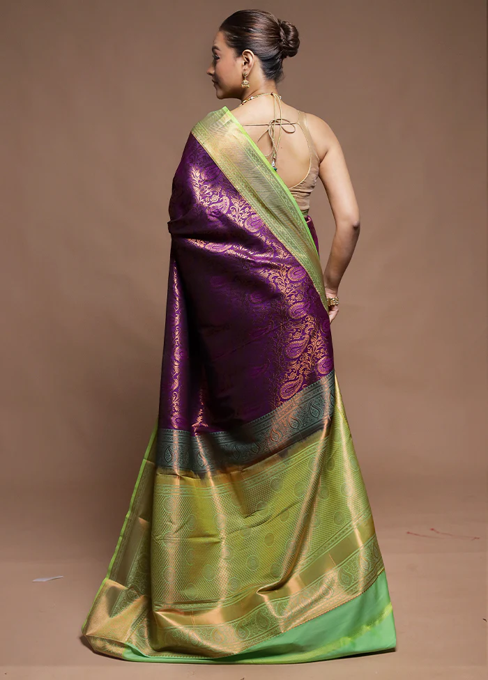 Purple Kanjivaram Silk Saree With Blouse Piece - Image 3