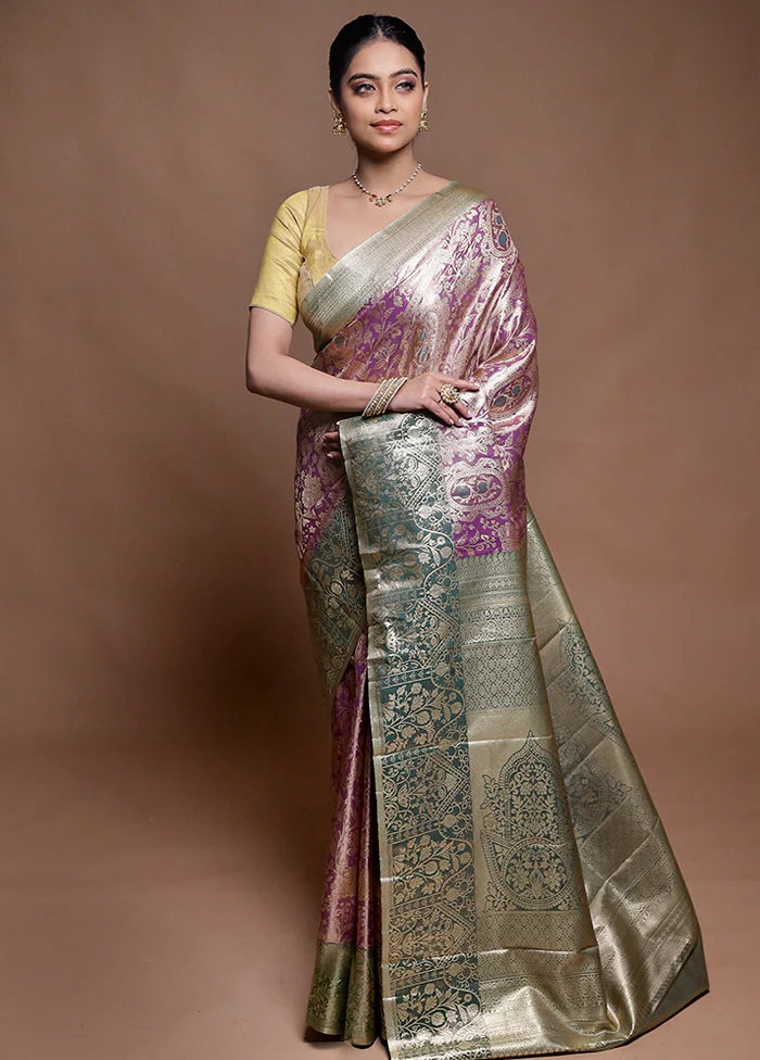 Purple Kanjivaram Silk Saree With Blouse Piece