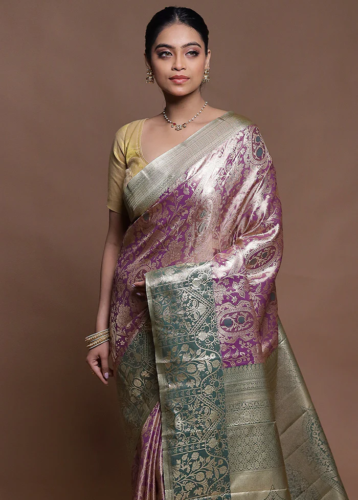Purple Kanjivaram Silk Saree With Blouse Piece - Image 2