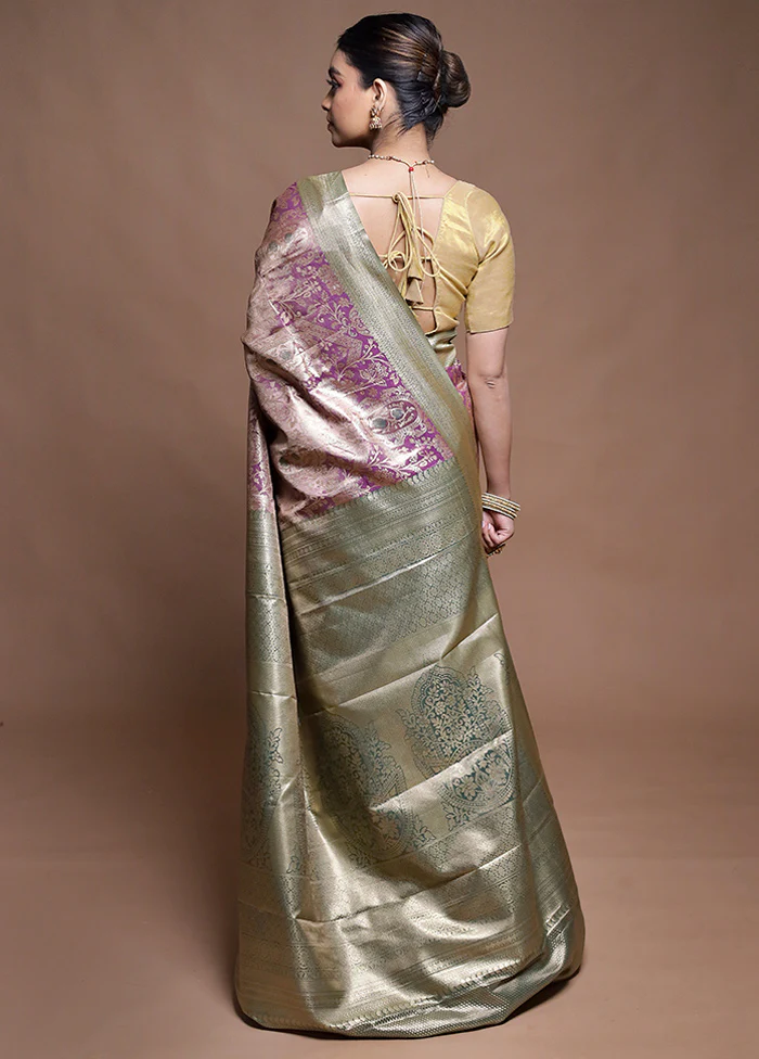 Purple Kanjivaram Silk Saree With Blouse Piece - Image 3