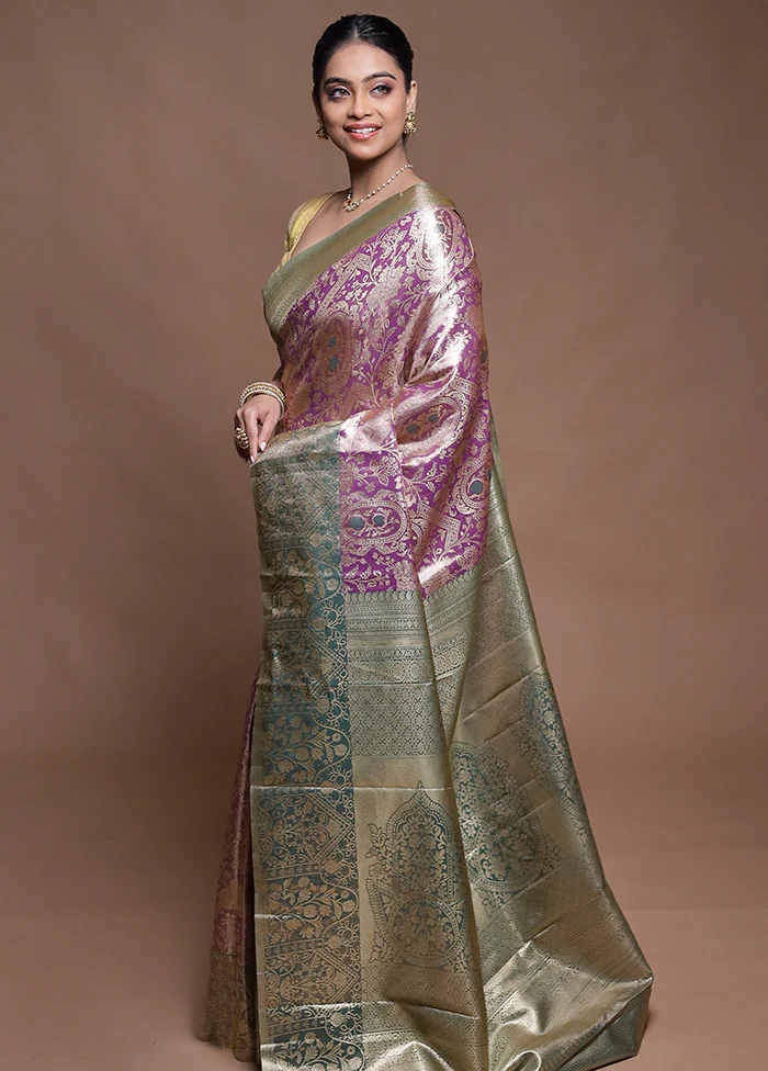 Purple Kanjivaram Silk Saree With Blouse Piece - Image 4