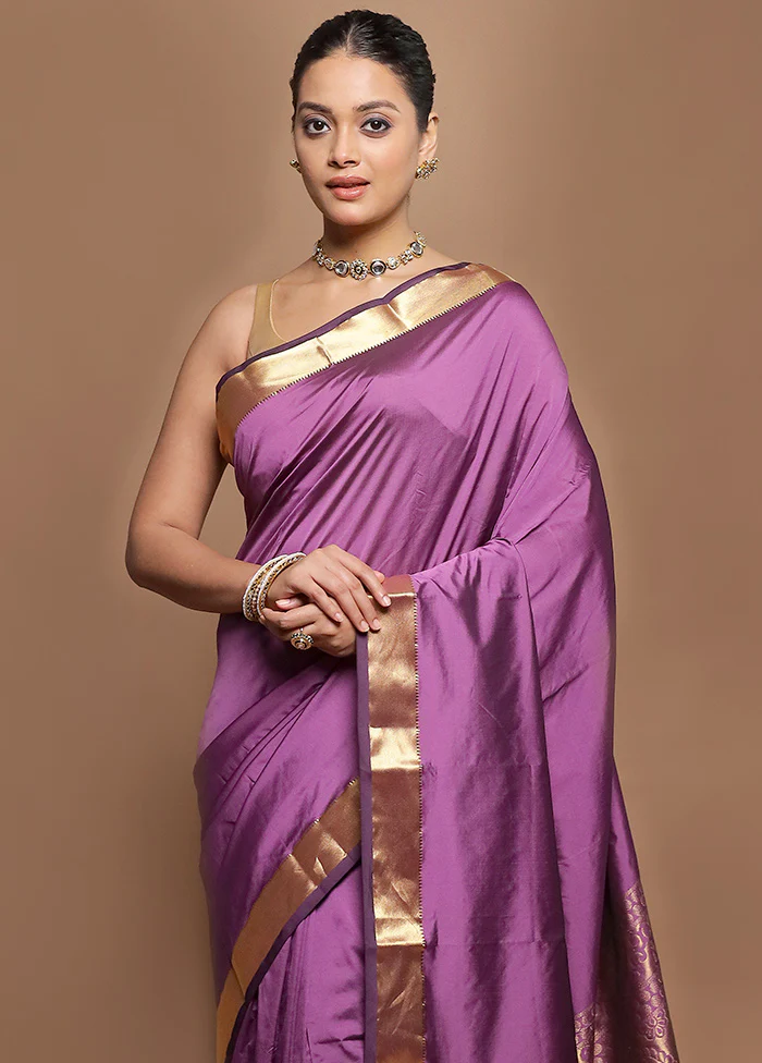 Purple Kanjivaram Silk Saree With Blouse Piece - Image 2