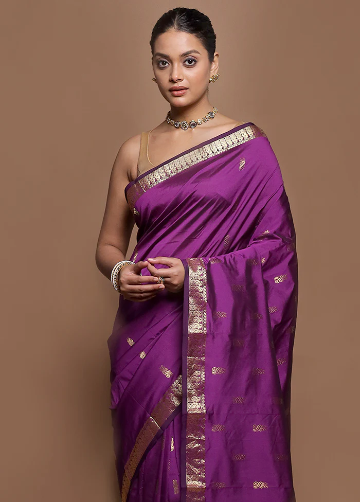 Purple Kanjivaram Silk Saree With Blouse Piece - Image 2