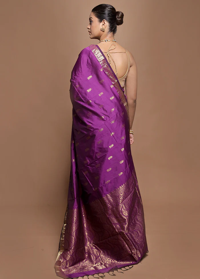 Purple Kanjivaram Silk Saree With Blouse Piece - Image 3