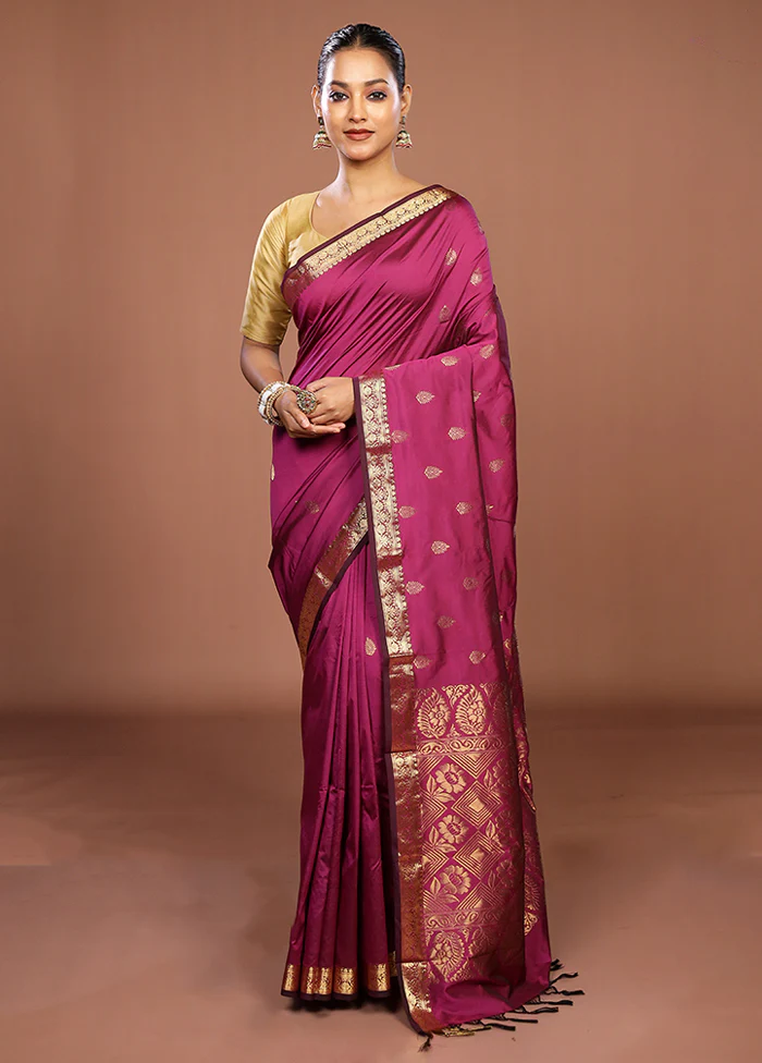 Purple Kanjivaram Silk Saree With Blouse Piece - Image 2