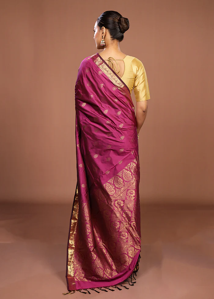Purple Kanjivaram Silk Saree With Blouse Piece - Image 3