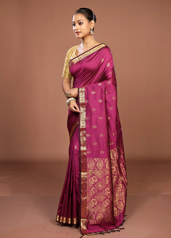 Purple Kanjivaram Silk Saree With Blouse Piece - Image 4