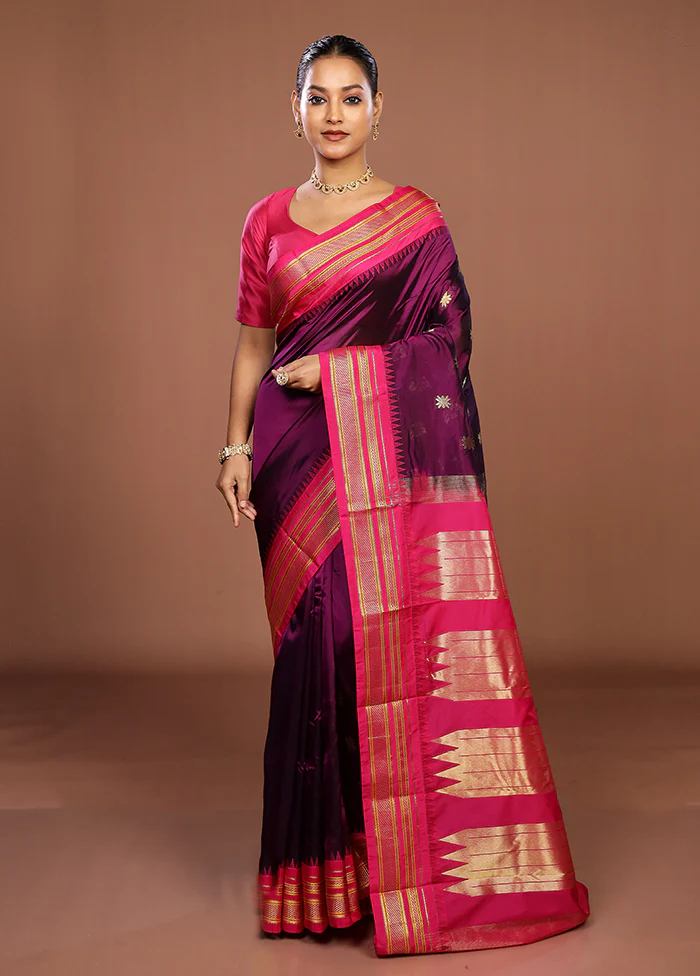 Purple Kanjivaram Silk Saree With Blouse Piece - Image 2