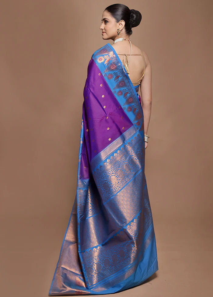 Purple Kanjivaram Silk Saree With Blouse Piece - Image 3