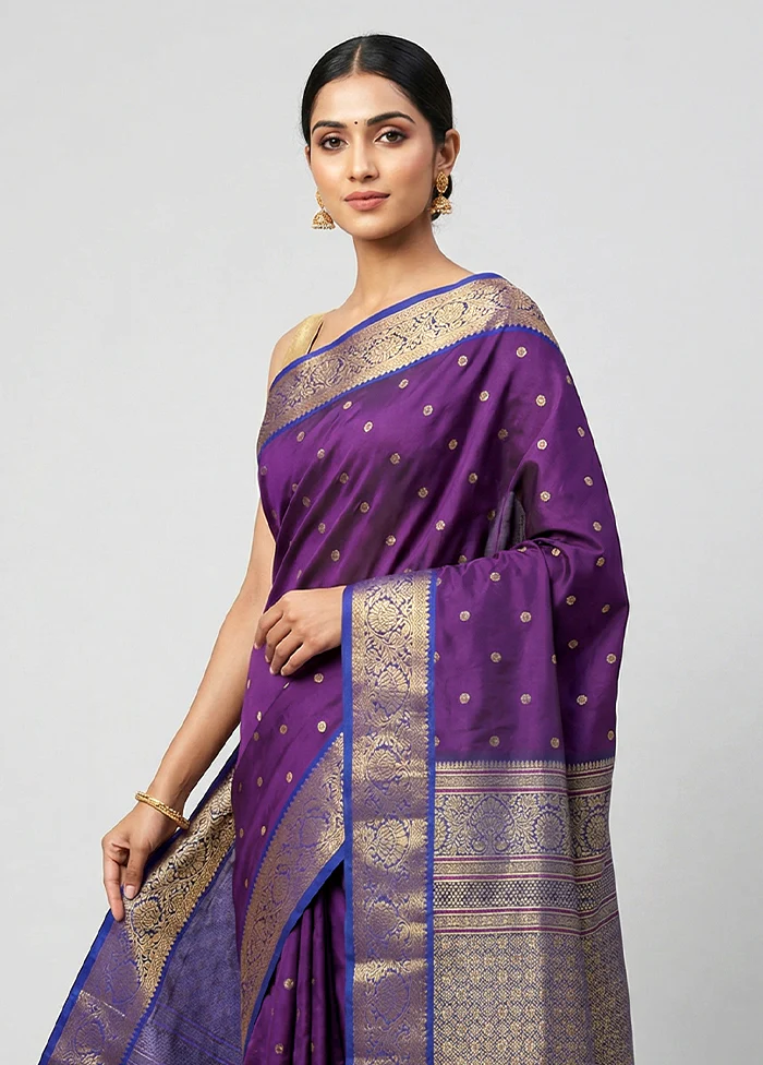 Purple Kanjivaram Silk Saree With Blouse Piece - Image 2