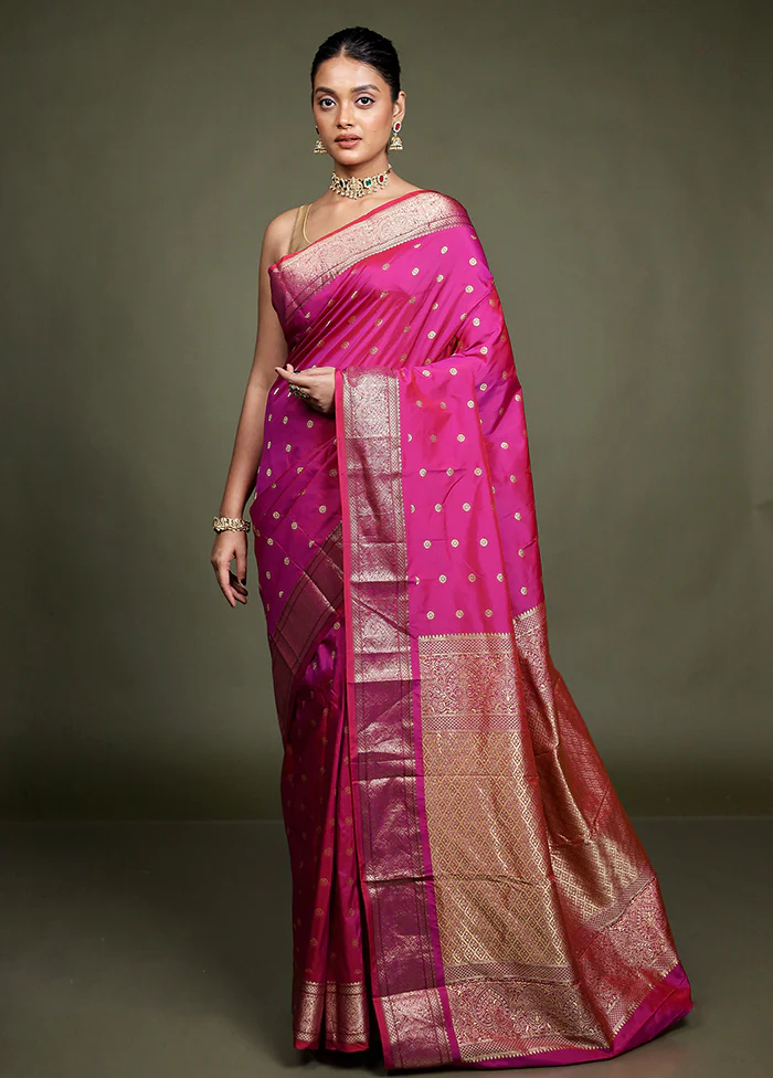 Pink Kanjivaram Silk Saree With Blouse Piece - Image 2