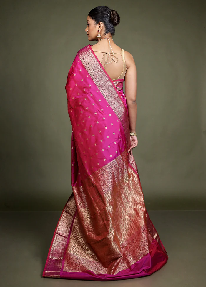 Pink Kanjivaram Silk Saree With Blouse Piece - Image 3