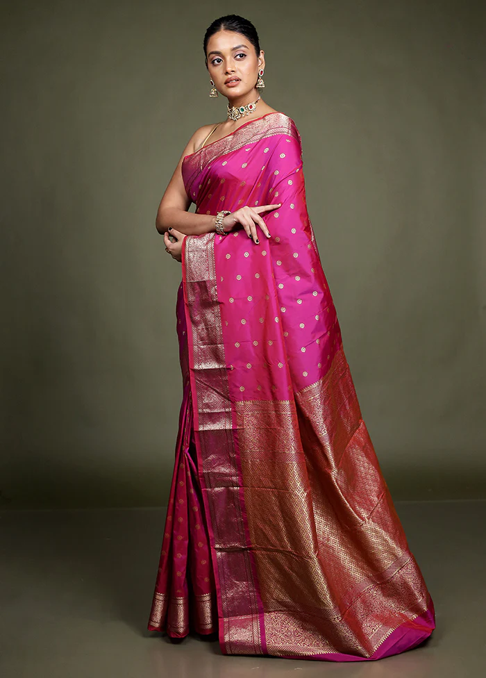 Pink Kanjivaram Silk Saree With Blouse Piece - Image 4