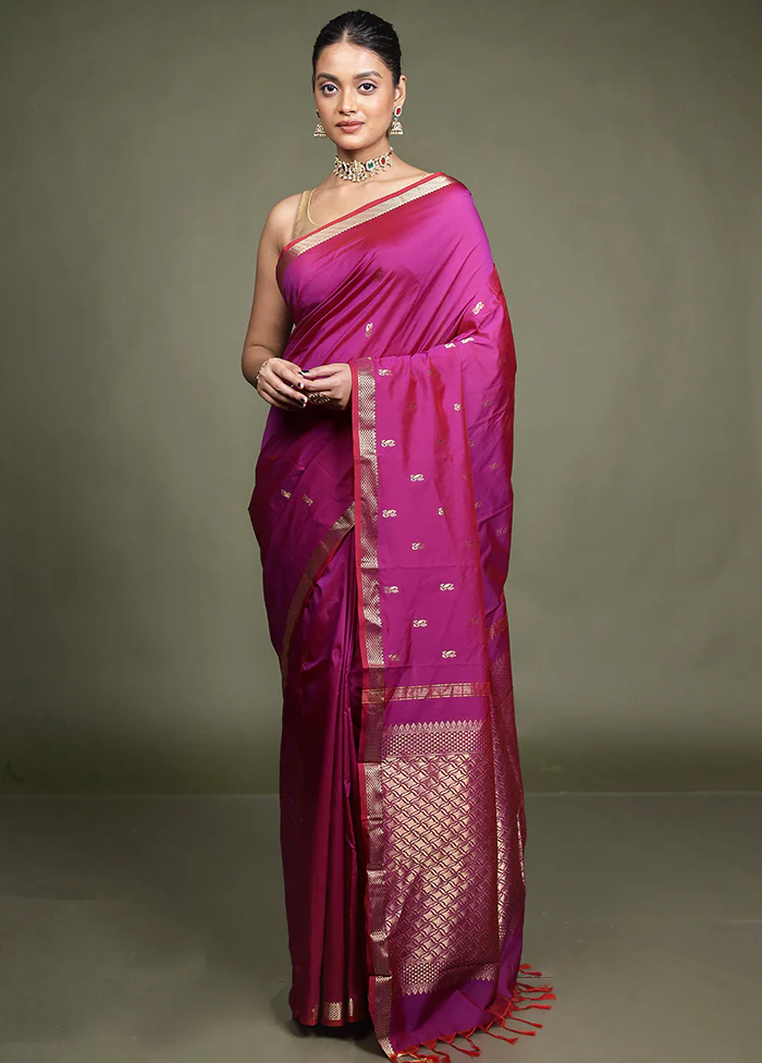 Purple Kanjivaram Silk Saree With Blouse Piece - Image 2