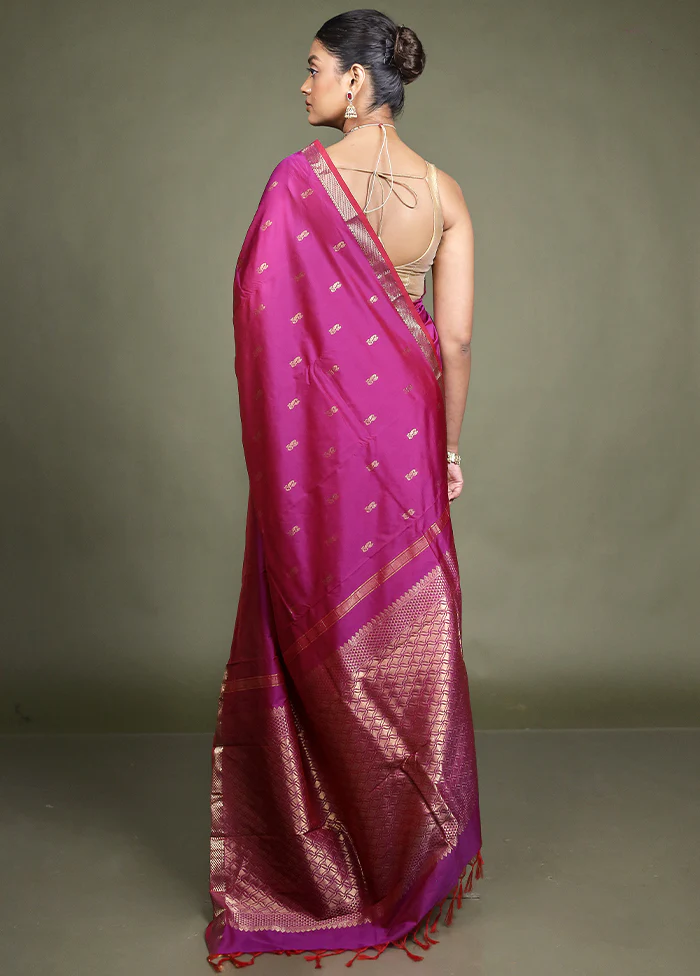 Purple Kanjivaram Silk Saree With Blouse Piece - Image 3
