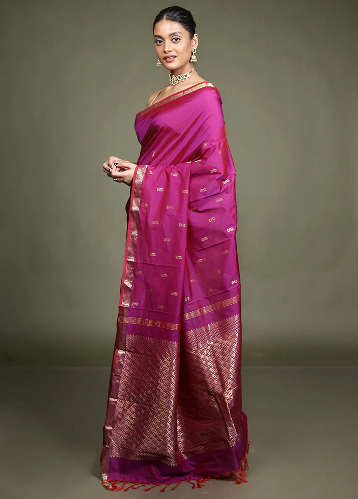 Purple Kanjivaram Silk Saree With Blouse Piece - Image 4