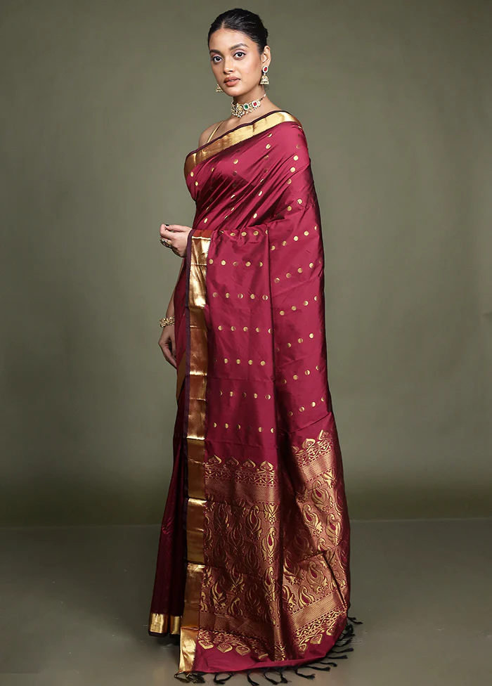 Purple Kanjivaram Silk Saree With Blouse Piece - Image 4