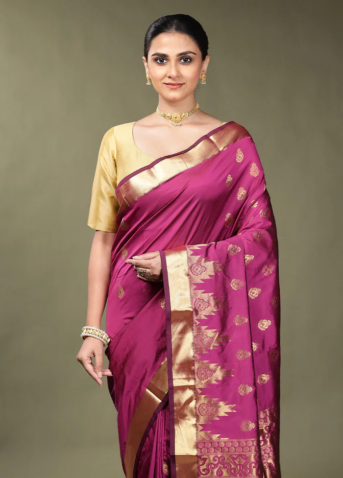 Pink Kanjivaram Silk Saree With Blouse Piece