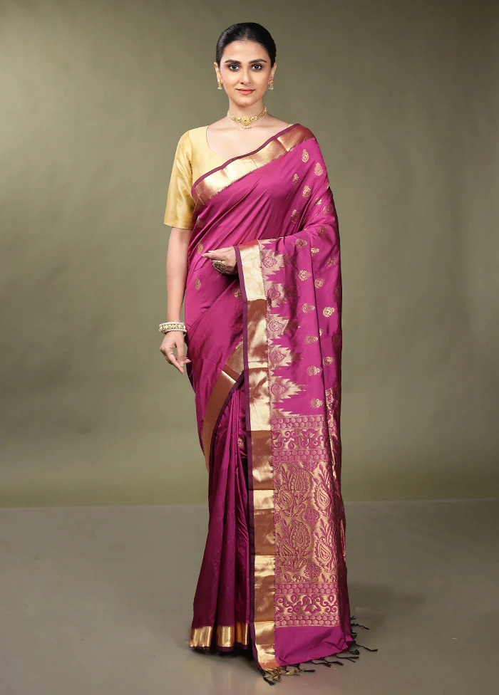 Pink Kanjivaram Silk Saree With Blouse Piece - Image 2