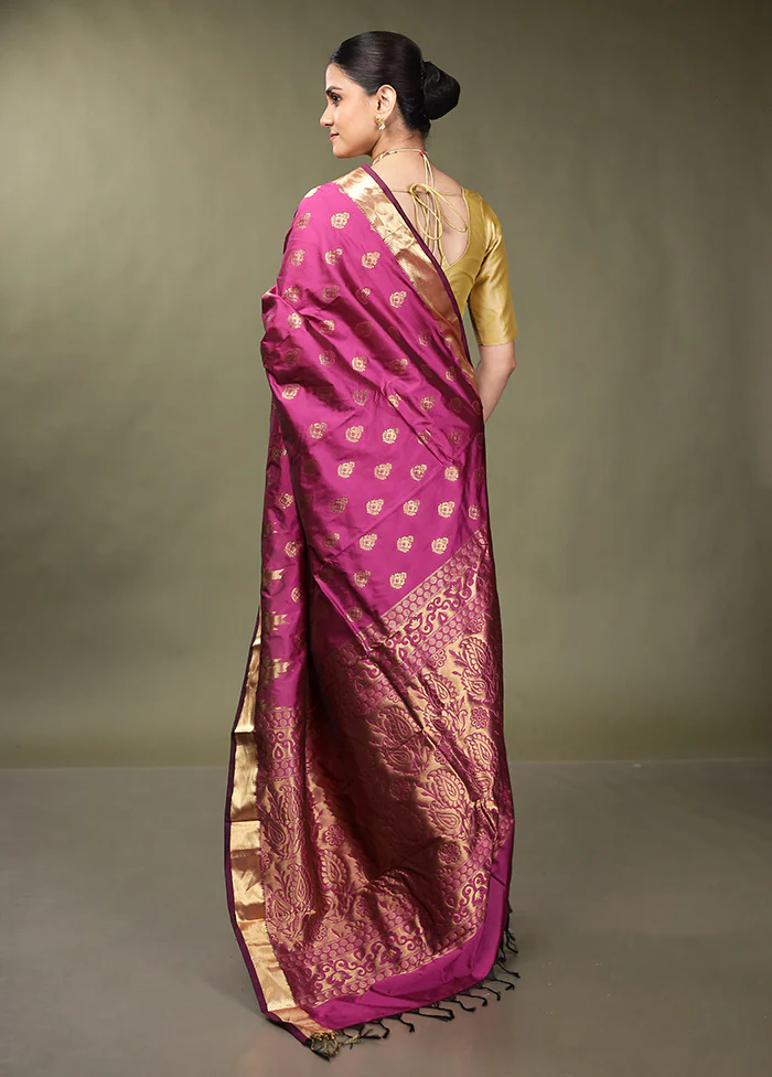 Pink Kanjivaram Silk Saree With Blouse Piece - Image 3