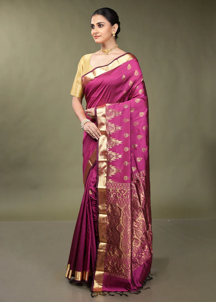 Pink Kanjivaram Silk Saree With Blouse Piece - Image 4