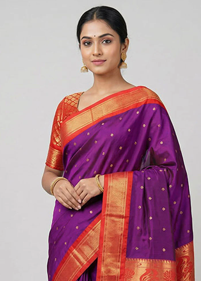 Purple Kanjivaram Silk Saree With Blouse Piece - Image 2