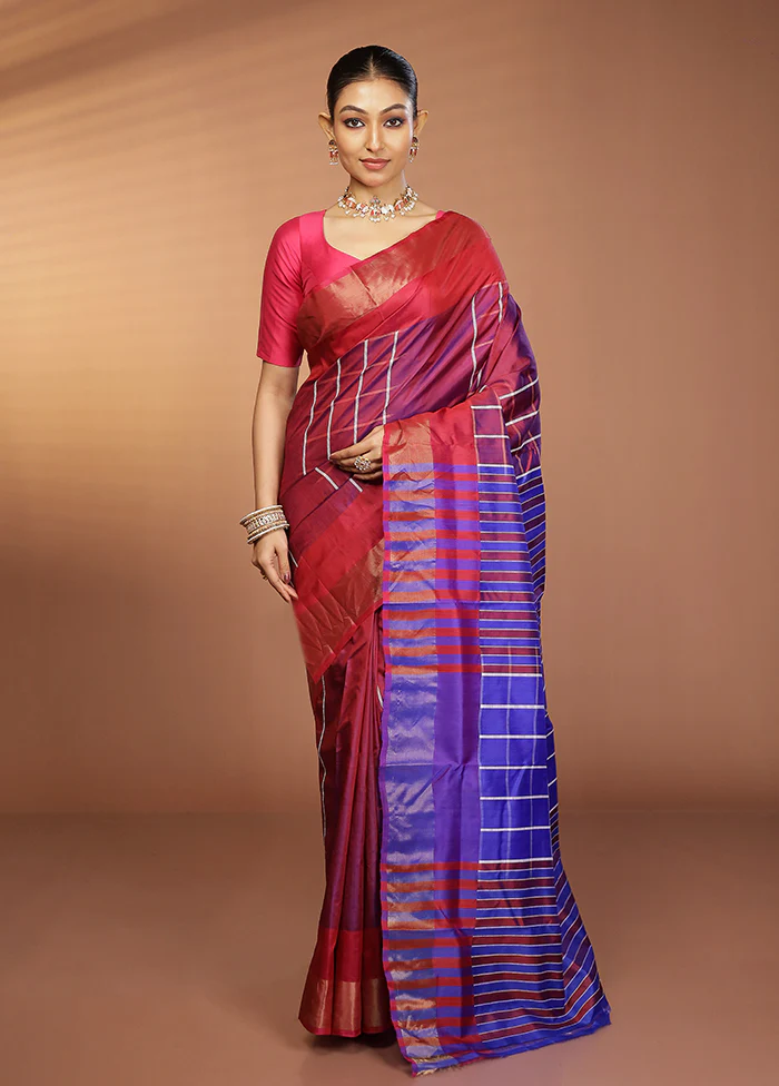 Purple Kalakshetra Silk Saree With Blouse Piece - Image 2