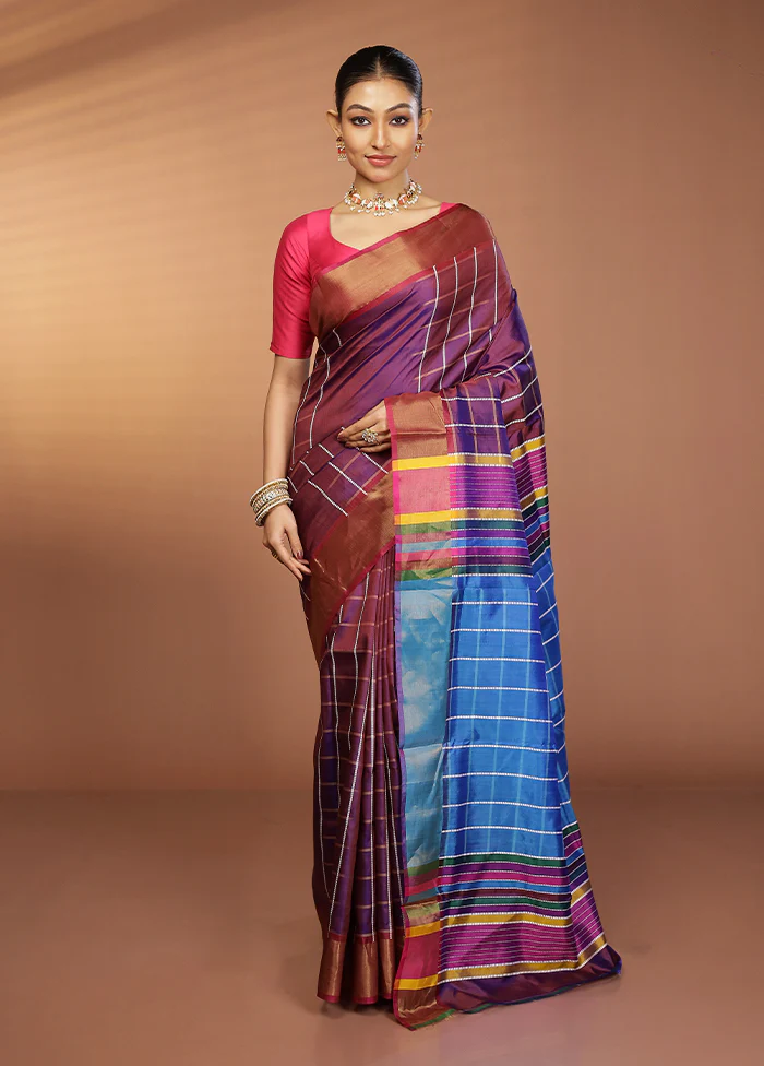 Purple Kalakshetra Silk Saree With Blouse Piece - Image 2
