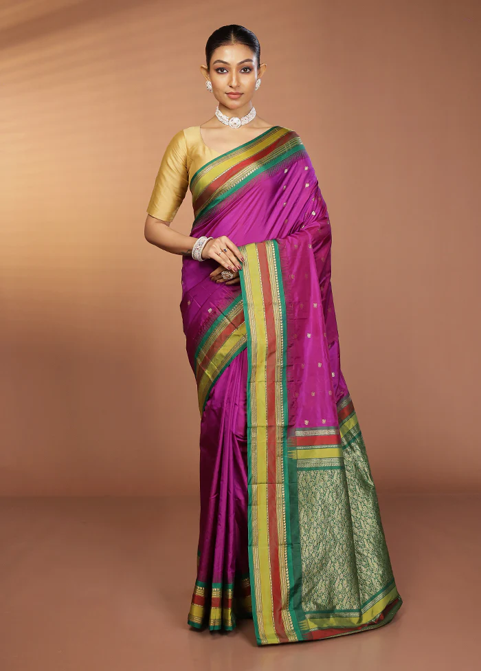 Purple Kanjivaram Silk Saree With Blouse Piece - Image 2